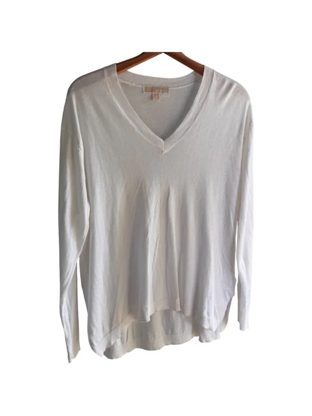 Michael Kors Womens V-Neck Knit Sweater White Medium Cotton Blend Pre-Owned